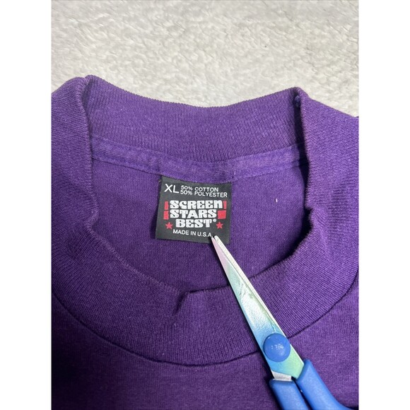 Vintage 90s Beach Palm Trees Single Stitch Puffy Graphic T-Shirt Purple Size XL - Picture 6 of 10